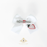 Girls Grosgrain Ribbon Clip-On Hair Bows Embroidered Sweet Strawberry White & Red 4" Medium