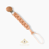 Crochet Macramé Pacifier Baby Clip-On Holder Wooden Round Peach