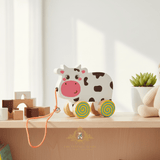 Children's Early Learning Wooden Toys Pull Along Animal Trailer Little Cow