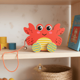 Children's Early Learning Wooden Toys Pull Along Animal Trailer Little Red Crab