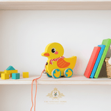 Children's Early Learning Wooden Toys Pull Along Animal Trailer Little Ducky