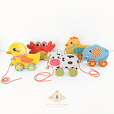Children's Early Learning Wooden Toys Pull Along Animal Trailer Elephant