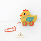 Children's Early Learning Wooden Toys Pull Along Animal Trailer Little Chicken
