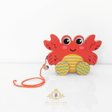 Children's Early Learning Wooden Toys Pull Along Animal Trailer Little Red Crab