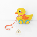 Children's Early Learning Wooden Toys Pull Along Animal Trailer Little Ducky