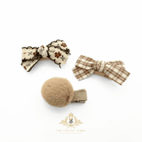 Girls Hair Bows Hair Clips Kids Accessories Set of 3 Ribbon & Pom Pom Cream