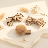 Girls Hair Bows Hair Clips Kids Accessories Set of 3 Ribbon & Pom Pom Cream