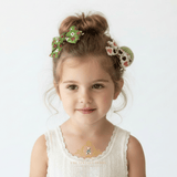 Girls Hair Bows Hair Clips Kids Accessories Set of 3 Ribbon & Pom Pom Green