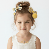 Girls Hair Bows Hair Clips Kids Accessories Set of 3 Ribbon & Pom Pom Yellow