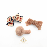Girls Hair Bows Hair Clips Kids Accessories Set of 3 Ribbon & Pom Pom Pink