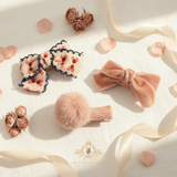 Girls Hair Bows Hair Clips Kids Accessories Set of 3 Ribbon & Pom Pom Pink