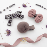 Girls Hair Bows Hair Clips Kids Accessories Set of 3 Ribbon & Pom Pom Purple