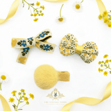 Girls Hair Bows Hair Clips Kids Accessories Set of 3 Ribbon & Pom Pom Yellow