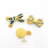 Girls Hair Bows Hair Clips Kids Accessories Set of 3 Ribbon & Pom Pom Yellow