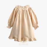 Girls Long Sleeve Lace Bib Collar Peasant Dress Cream