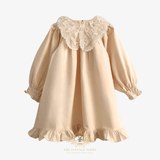 Girls Long Sleeve Lace Bib Collar Peasant Dress Cream