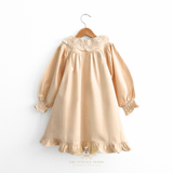 Girls Long Sleeve Lace Bib Collar Peasant Dress Cream