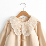 Girls Long Sleeve Lace Bib Collar Peasant Dress Cream