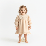 Girls Long Sleeve Lace Bib Collar Peasant Dress Cream