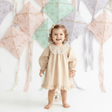 Girls Long Sleeve Lace Bib Collar Peasant Dress Cream