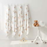 Baby Swaddling Receiving Blanket 100% Bamboo Cotton Muslin Teddy Bears Flouting on Clouds