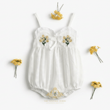 Girls Embroidered Flowers Romper Bubble