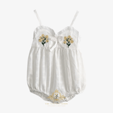 Girls Embroidered Flowers Romper Bubble