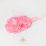 Girls Headband Vintage Floral Beaded Feathered Bubble Gum Pink