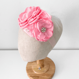 Girls Headband Vintage Floral Beaded Feathered Bubble Gum Pink