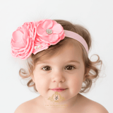 Girls Headband Vintage Floral Beaded Feathered Bubble Gum Pink