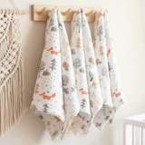 Baby Swaddling Receiving Blanket 100% Bamboo Cotton Muslin Woodland Animals