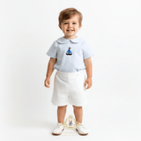 Boys Embroidered Dress Shirt & Shorts Set Sailboat