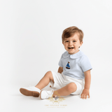 Boys Embroidered Dress Shirt & Shorts Set Sailboat