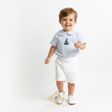 Boys Embroidered Dress Shirt & Shorts Set Sailboat