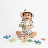Boys One-Piece Swimsuit Romper & Hat Under the Sea