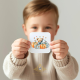 Children's Custom Graphic Stickers The Vintage Teddy™ Fall Leaves & Pumpkins