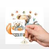 Children's Custom Graphic Stickers The Vintage Teddy™ Fall Leaves & Pumpkins