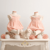 Girls Smocked Spanish Style Celebration Romper Bubble Blush & White