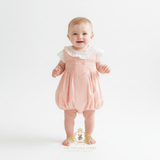 Girls Smocked Spanish Style Celebration Romper Bubble Blush & White
