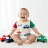 Boys One-Piece Sleep N' Play Romper Shorts Cars Ready Set Go!