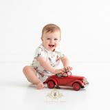 Boys Oxford Short Sleeve One-Piece Romper Shorts Bear & Friends in Cars