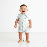 Boys Oxford Short Sleeve One-Piece Romper Shorts Octopus Hello Ocean!