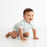 Boys Oxford Short Sleeve One-Piece Romper Shorts Octopus Hello Ocean!
