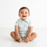 Boys Oxford Short Sleeve One-Piece Romper Shorts Octopus Hello Ocean!