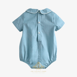 Baby Smocked Embroidered One-piece Romper Bubble Ocean Blue