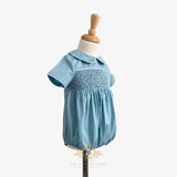 Baby Smocked Embroidered One-piece Romper Bubble Ocean Blue