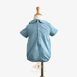 Baby Smocked Embroidered One-piece Romper Bubble Ocean Blue