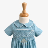 Baby Smocked Embroidered One-piece Romper Bubble Ocean Blue