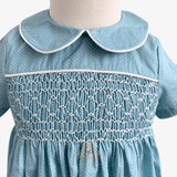 Baby Smocked Embroidered One-piece Romper Bubble Ocean Blue