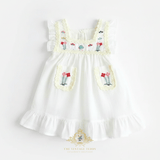 Girls Embroidered Dress Flowers & Lace Bohemian Wildflowers White